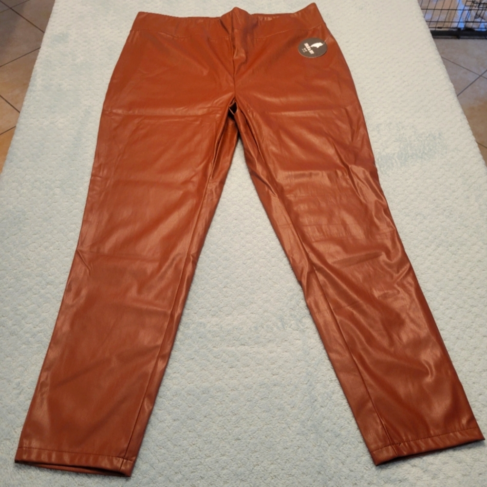 NEW JOLIE & JOY BROWN FAUX LEATHER LEGGINGS-SIZE XL-NWT - Picture 1 of 16